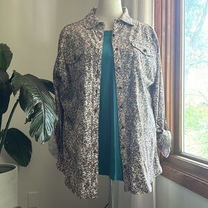 Ruff Hewn 2 Piece Rosy Floral Button Down and 3/4 Sleeve Turquoise Top